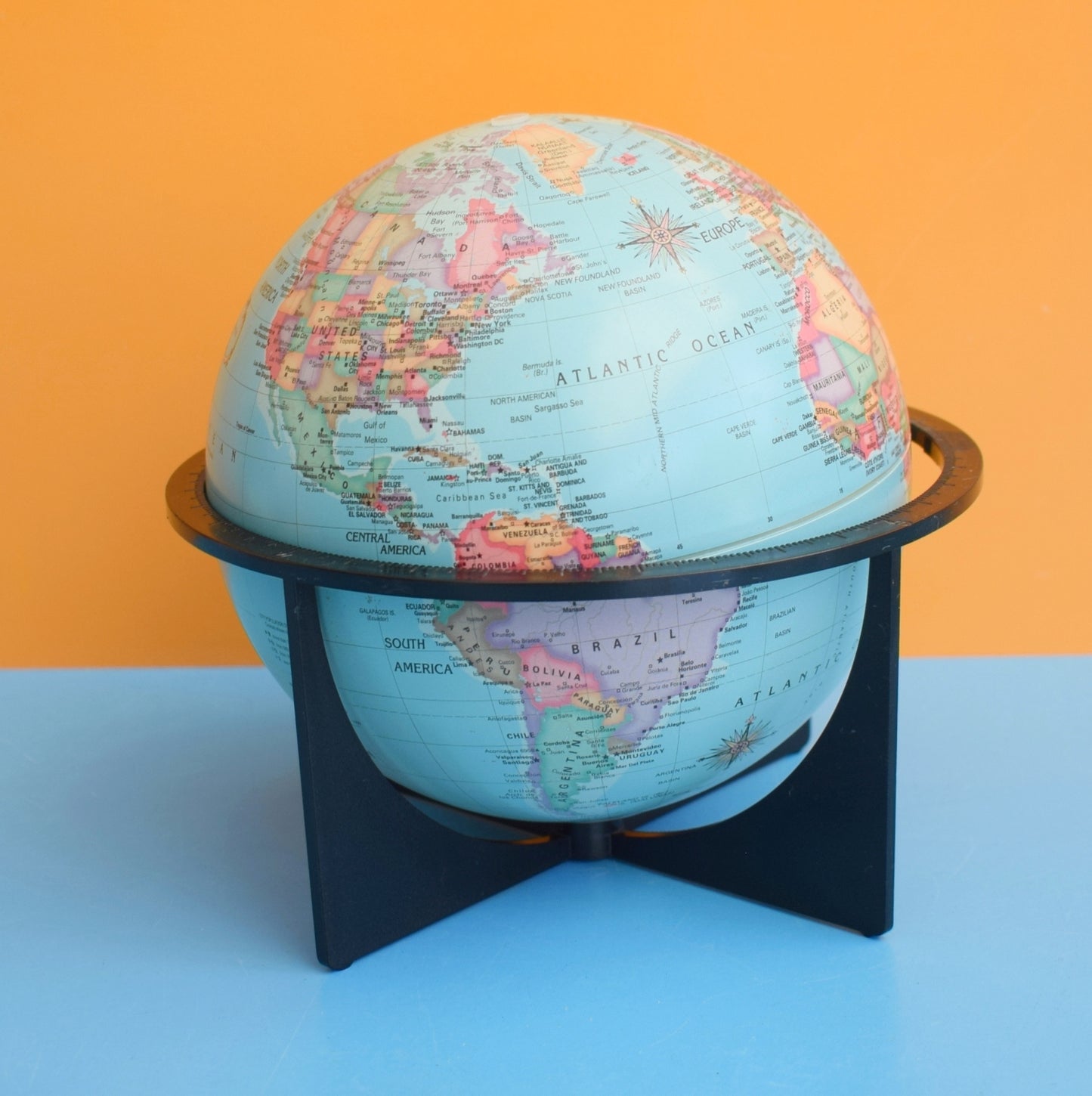 Vintage 1960s Small Plastic Globe On Stand - Money Box - Danish by Vintage