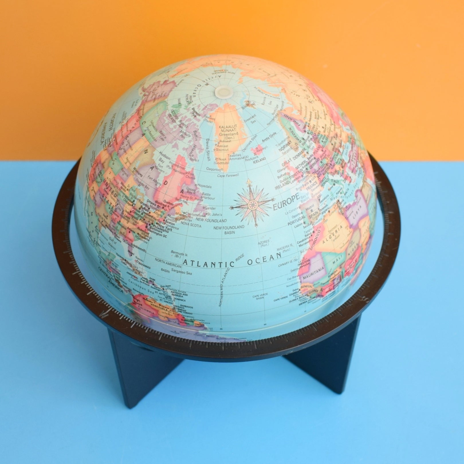 Vintage 1960s Small Plastic Globe On Stand - Money Box - Danish by Vintage