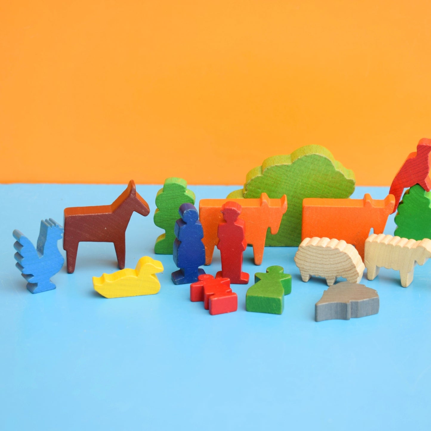 Vintage 1970s Mixed German Wooden Animals / People