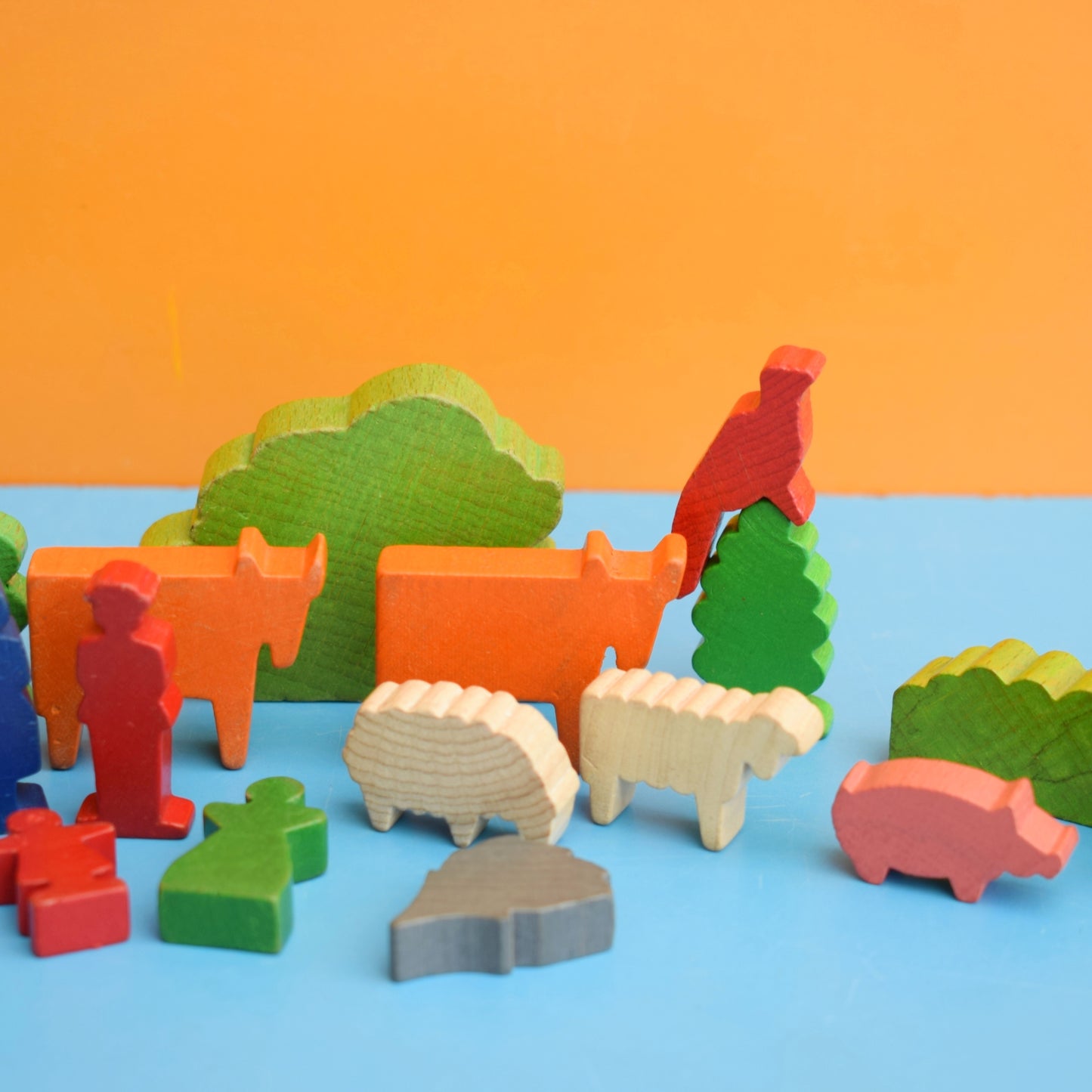 Vintage 1970s Mixed German Wooden Animals / People