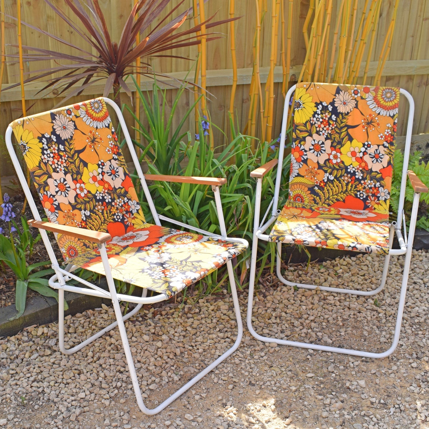 Vintage 1970s Garden Chair Pair - Flowers .
