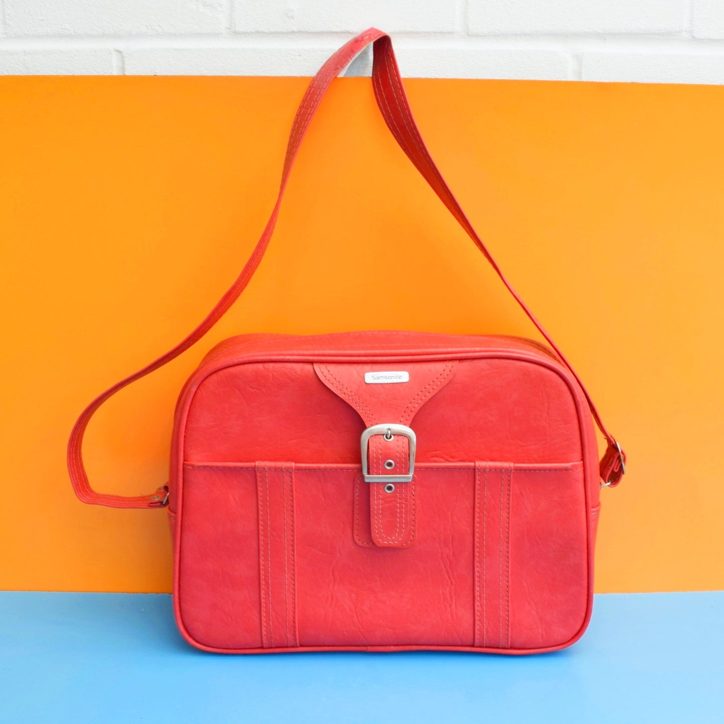 Vintage 1970s Vinyl Shoulder Bag / Hand Luggage - Samsonite - Raspberry Pink by Pineapple Retro