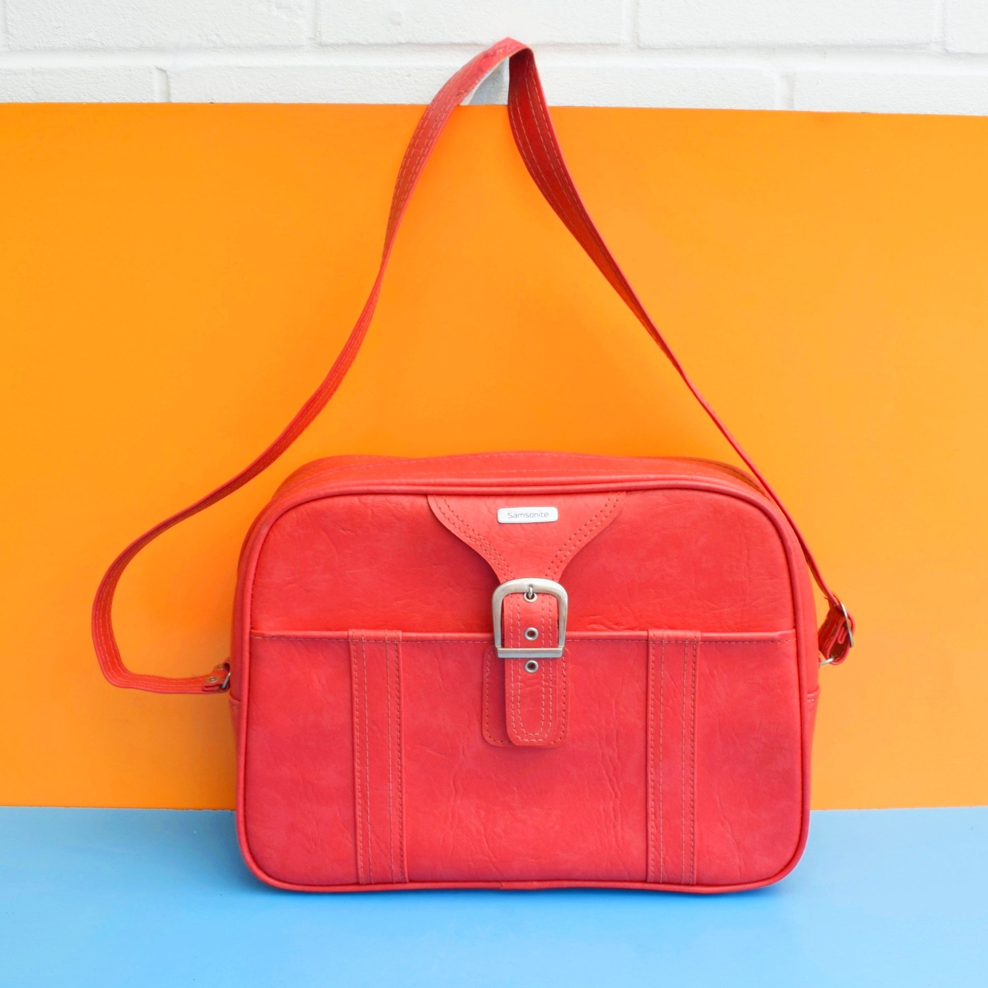 Vintage 1970s Vinyl Shoulder Bag / Hand Luggage - Samsonite - Raspberry Pink by Pineapple Retro