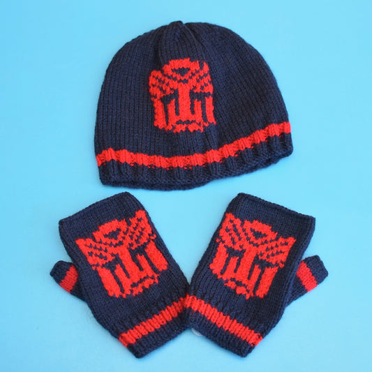 Retro Hand Knitted Fingerless Gloves/ Hat - Kids - Transformers