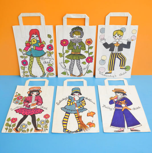 Vintage 1970s Paper Bags - by Liz Reber - Days Of The Week x6 by Eric's Cards