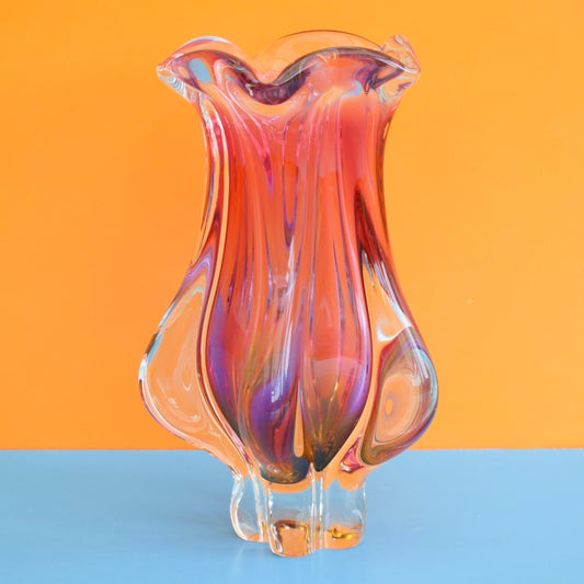 Vintage 1960s Glass Vase / Bowl - Bohemia Czech - Chribska Glassworks