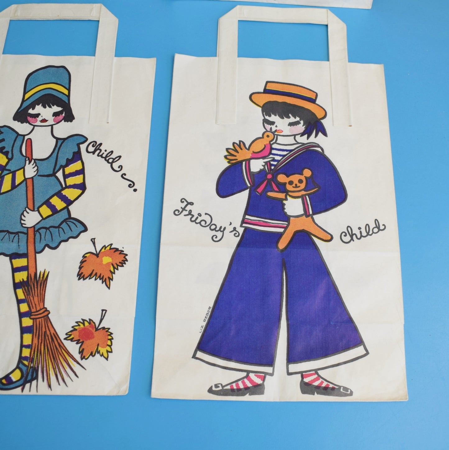 Vintage 1970s Paper Bags - by Liz Reber - Days Of The Week x6 by Eric's Cards