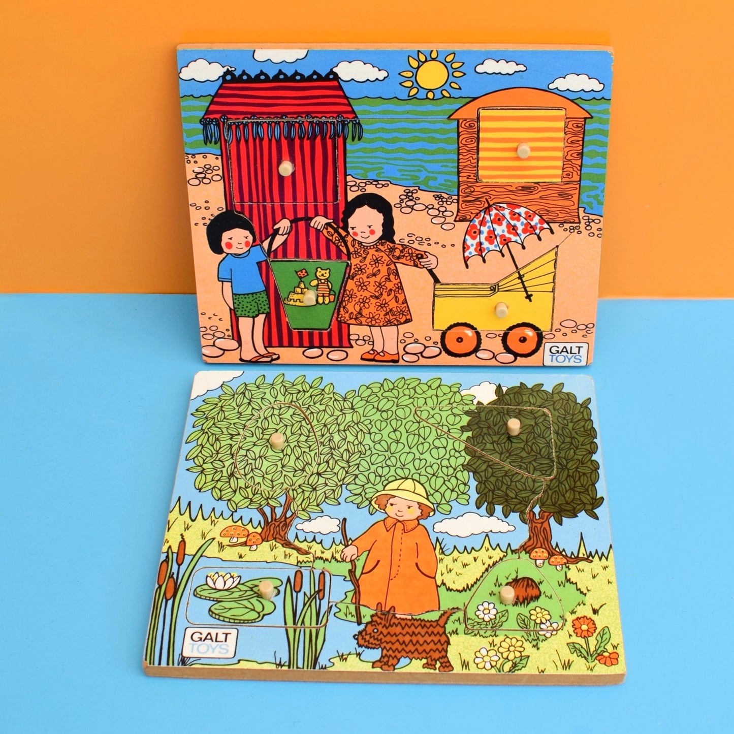 Vintage 1970s Wooden / Melamine Jigsaw Puzzles - Galt - Beach / Park