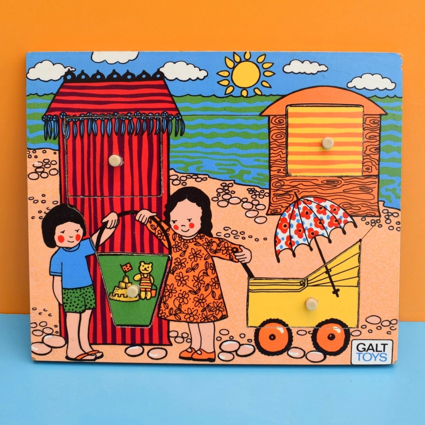 Vintage 1970s Wooden / Melamine Jigsaw Puzzles - Galt - Beach / Park