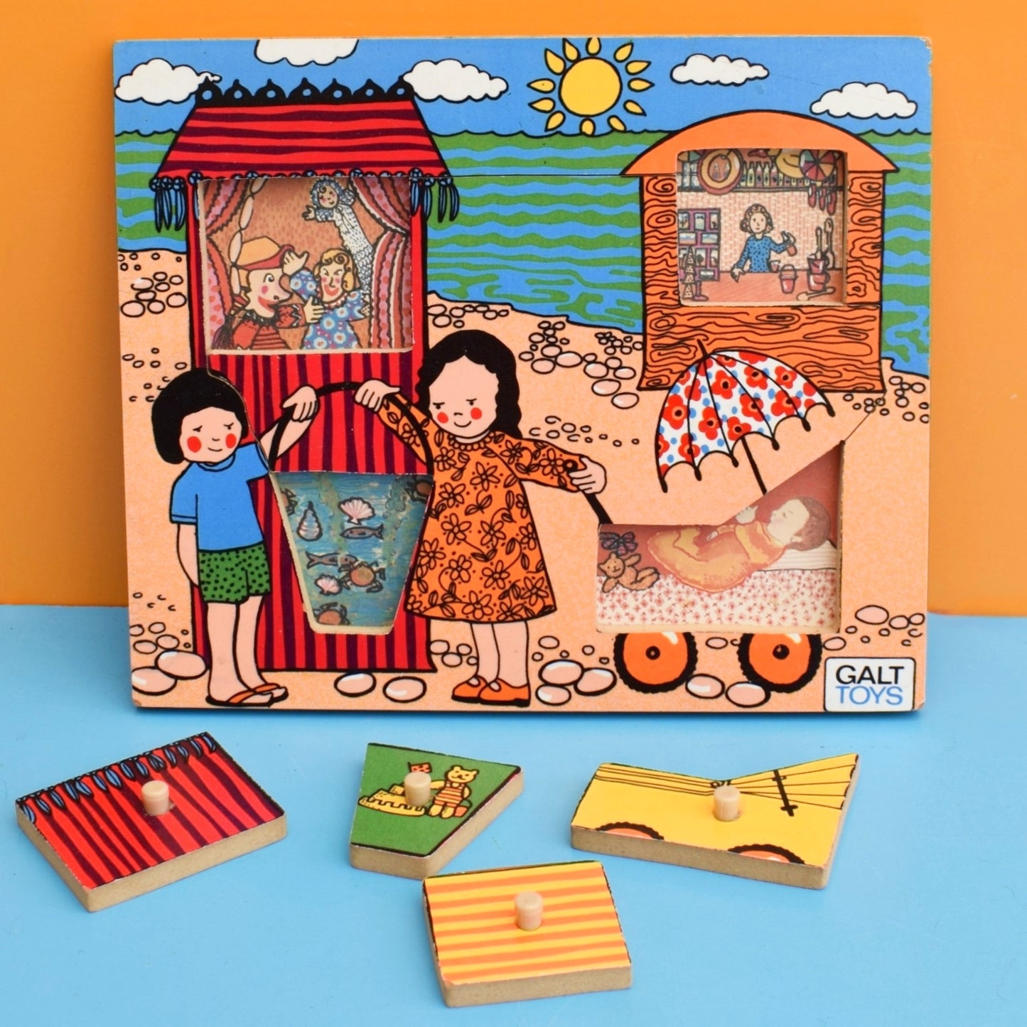 Vintage 1970s Wooden / Melamine Jigsaw Puzzles - Galt - Beach / Park