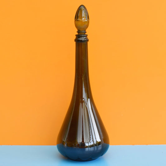 Vintage 1970s Glass Genie Bottle - Olive Green