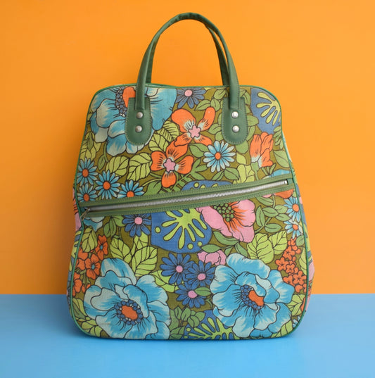Vintage 1960s Canvas Bag - Flower Power - Green by Pineapple Retro
