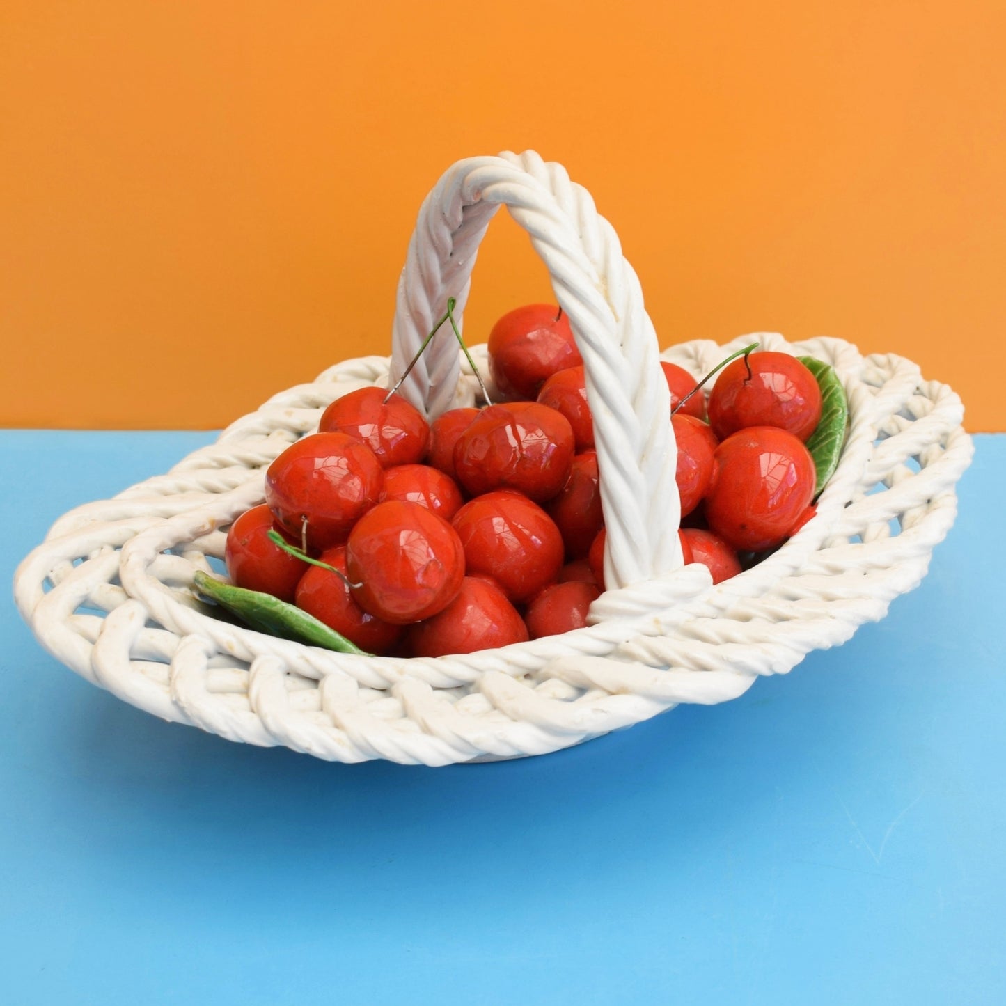 Vintage 1960s China Basket Of Fruit / Cherries - Bassano