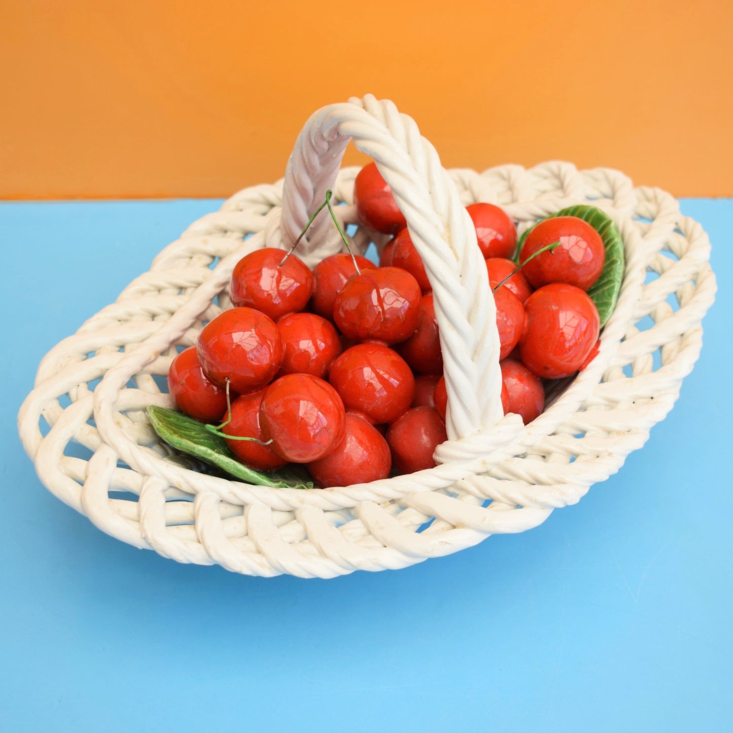 Vintage 1960s China Basket Of Fruit / Cherries - Bassano