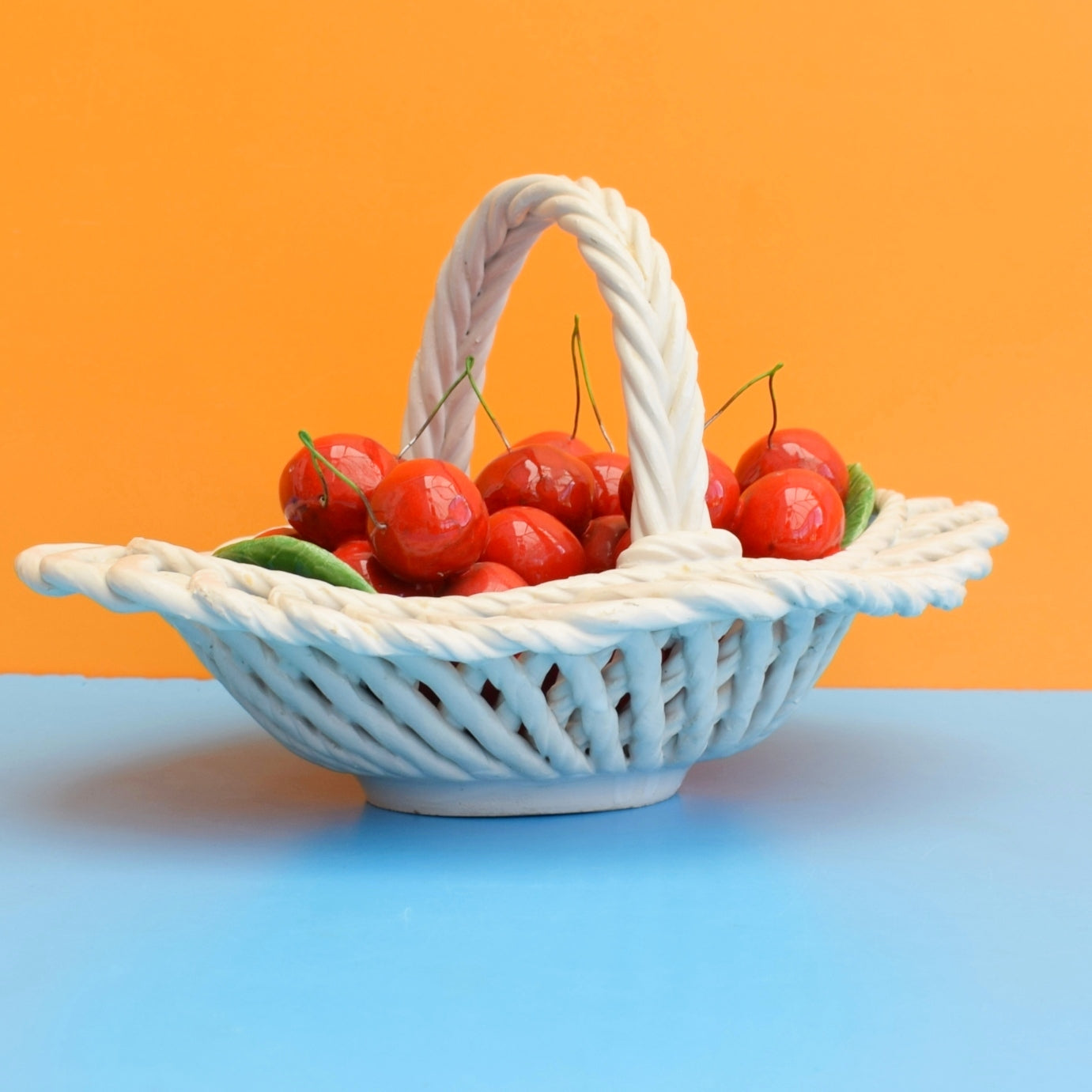 Vintage 1960s China Basket Of Fruit / Cherries - Bassano