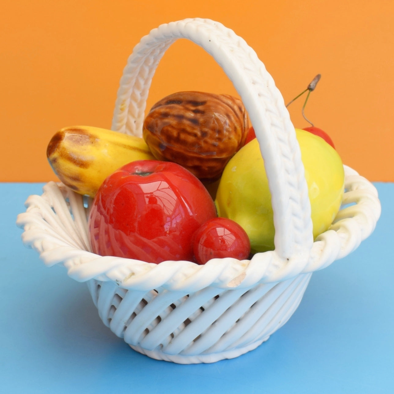 Vintage 1960s China Basket Of Fruit / Cherries - Bassano