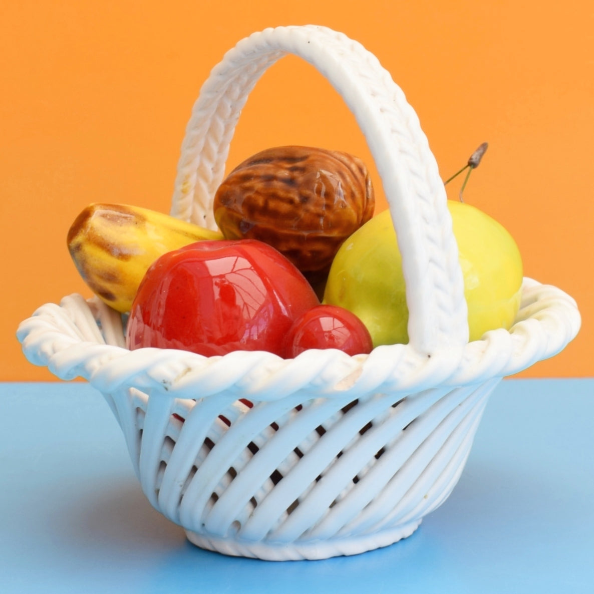 Vintage 1960s China Basket Of Fruit / Cherries - Bassano