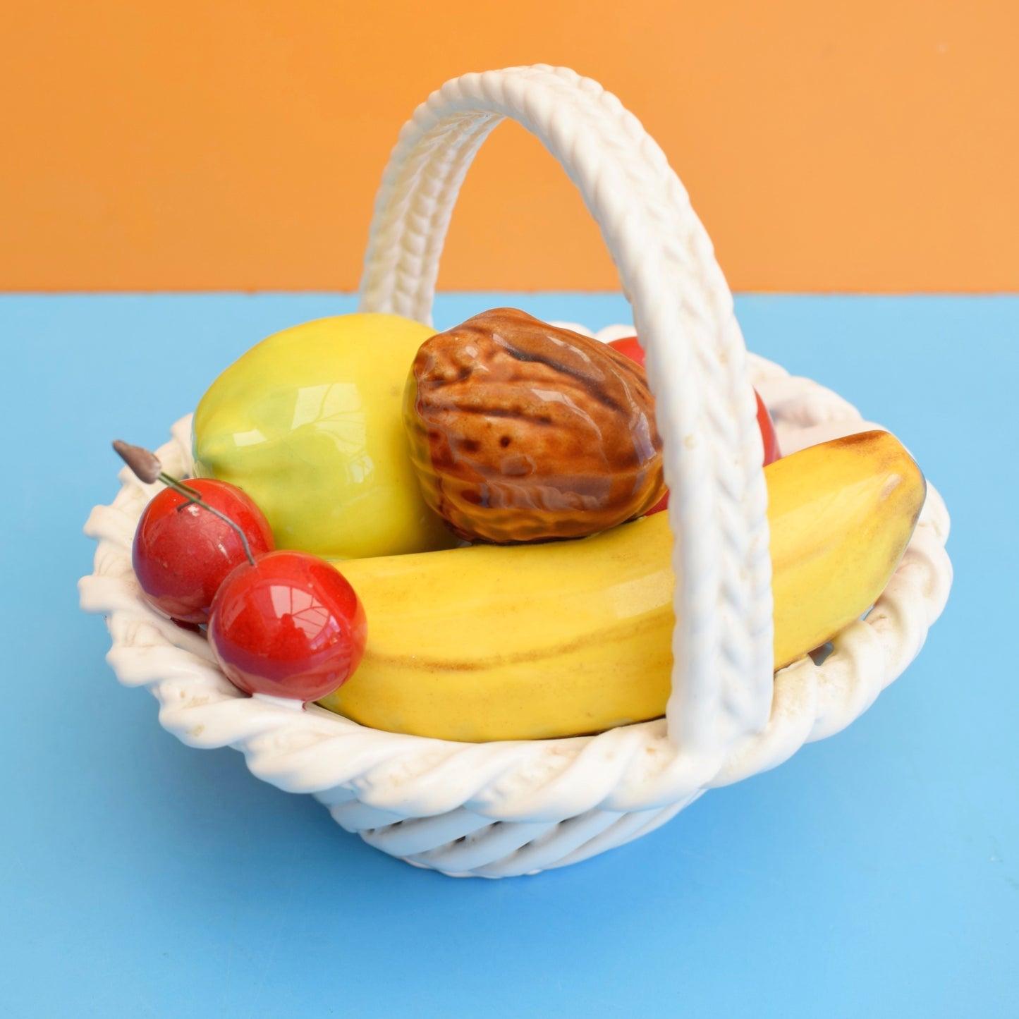 Vintage 1960s China Basket Of Fruit / Cherries - Bassano