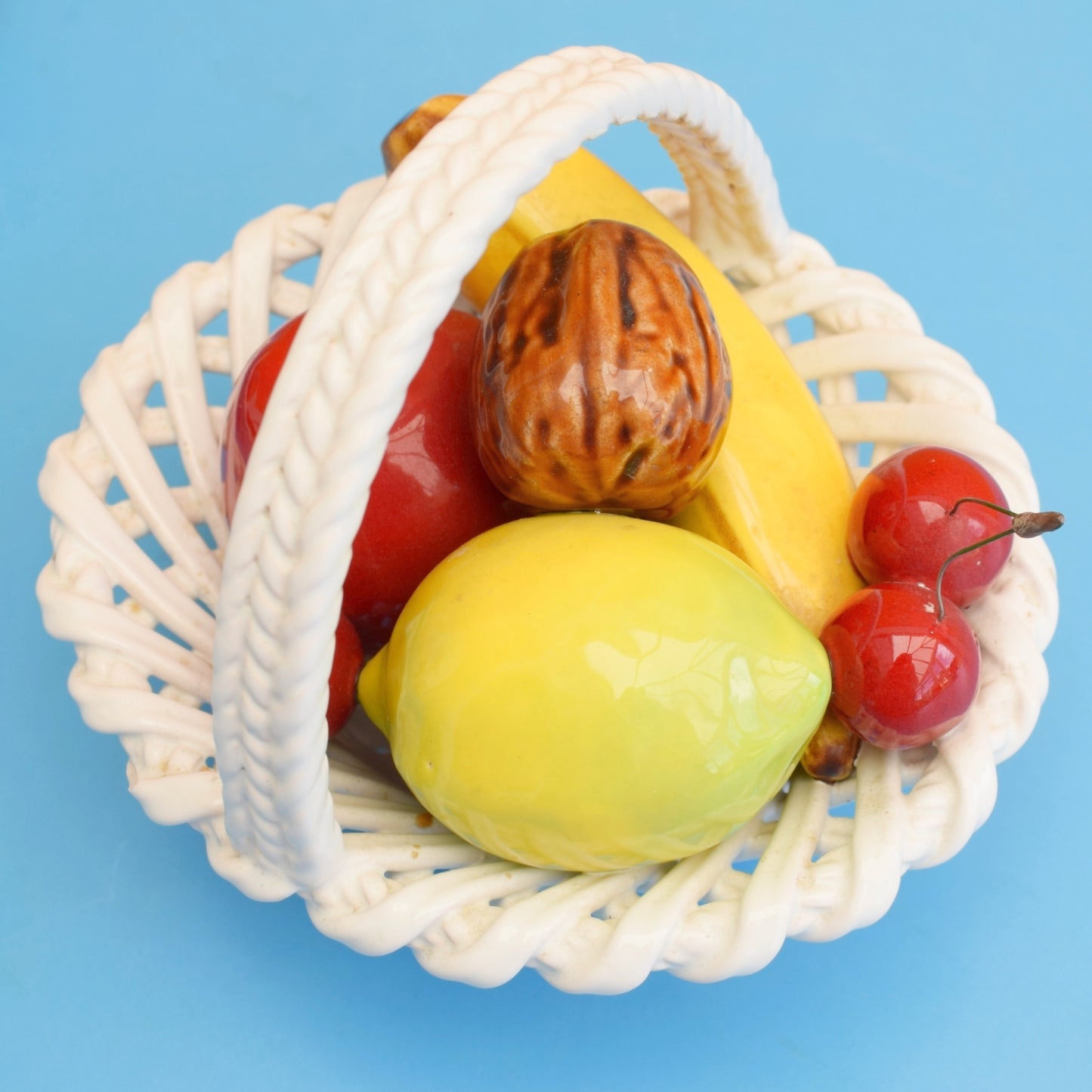 Vintage 1960s China Basket Of Fruit / Cherries - Bassano