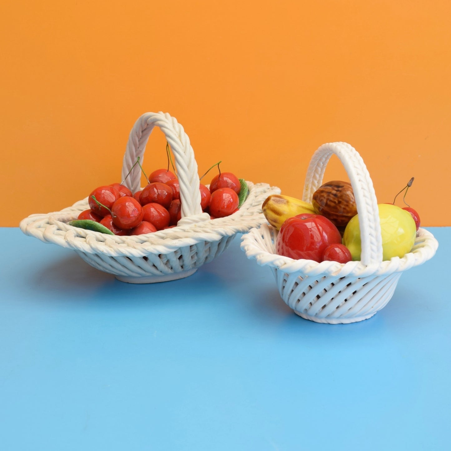 Vintage 1960s China Basket Of Fruit / Cherries - Bassano