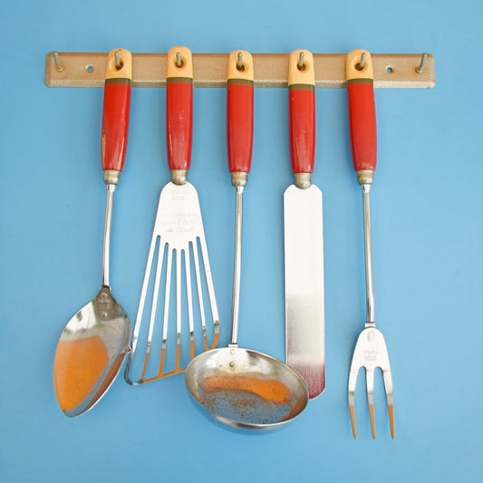 Vintage 1960s Kitchen Utensil Set - Red & Cream by Pineapple Retro