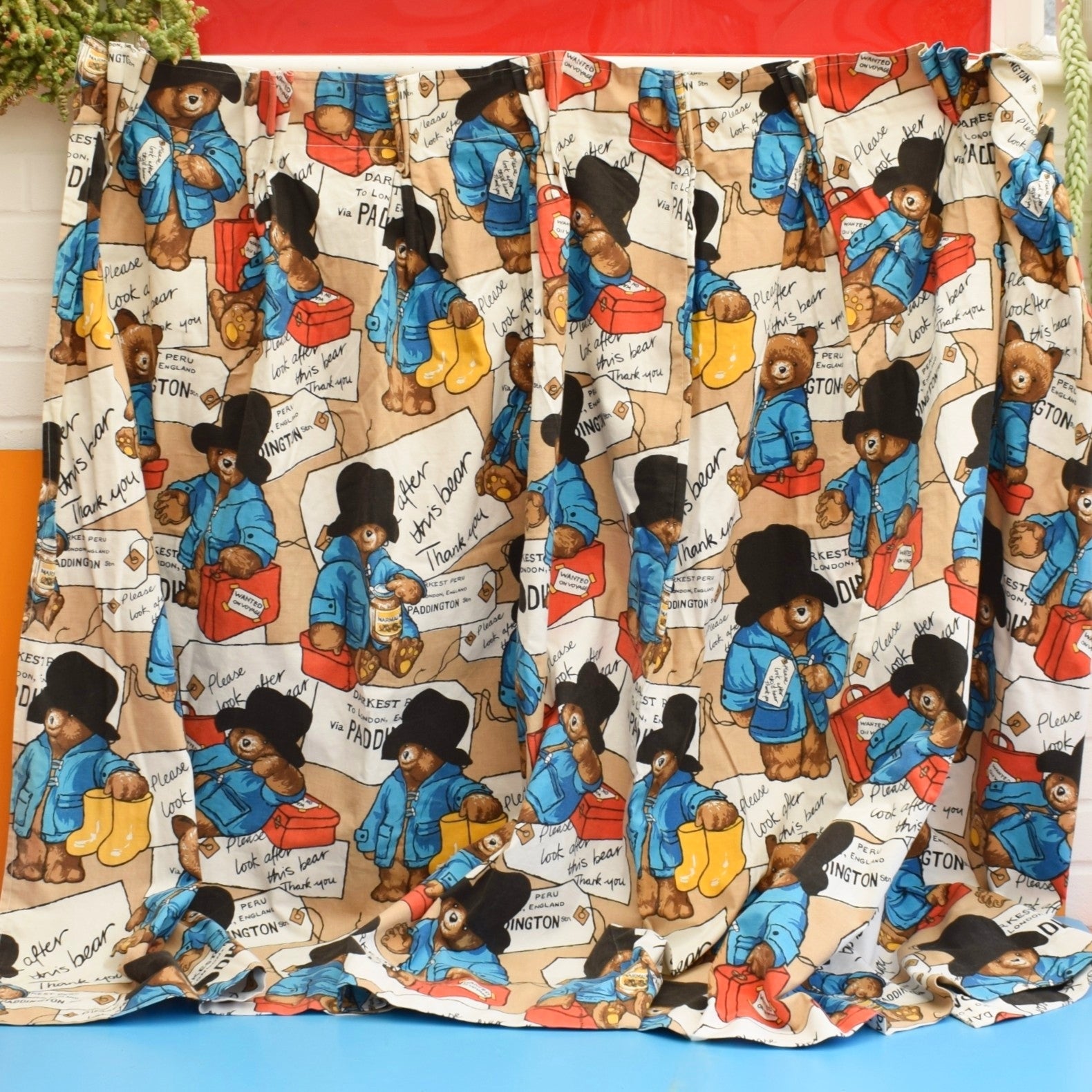 Vintage 1970s Paddington Bear Curtain / Fabric by Vintage