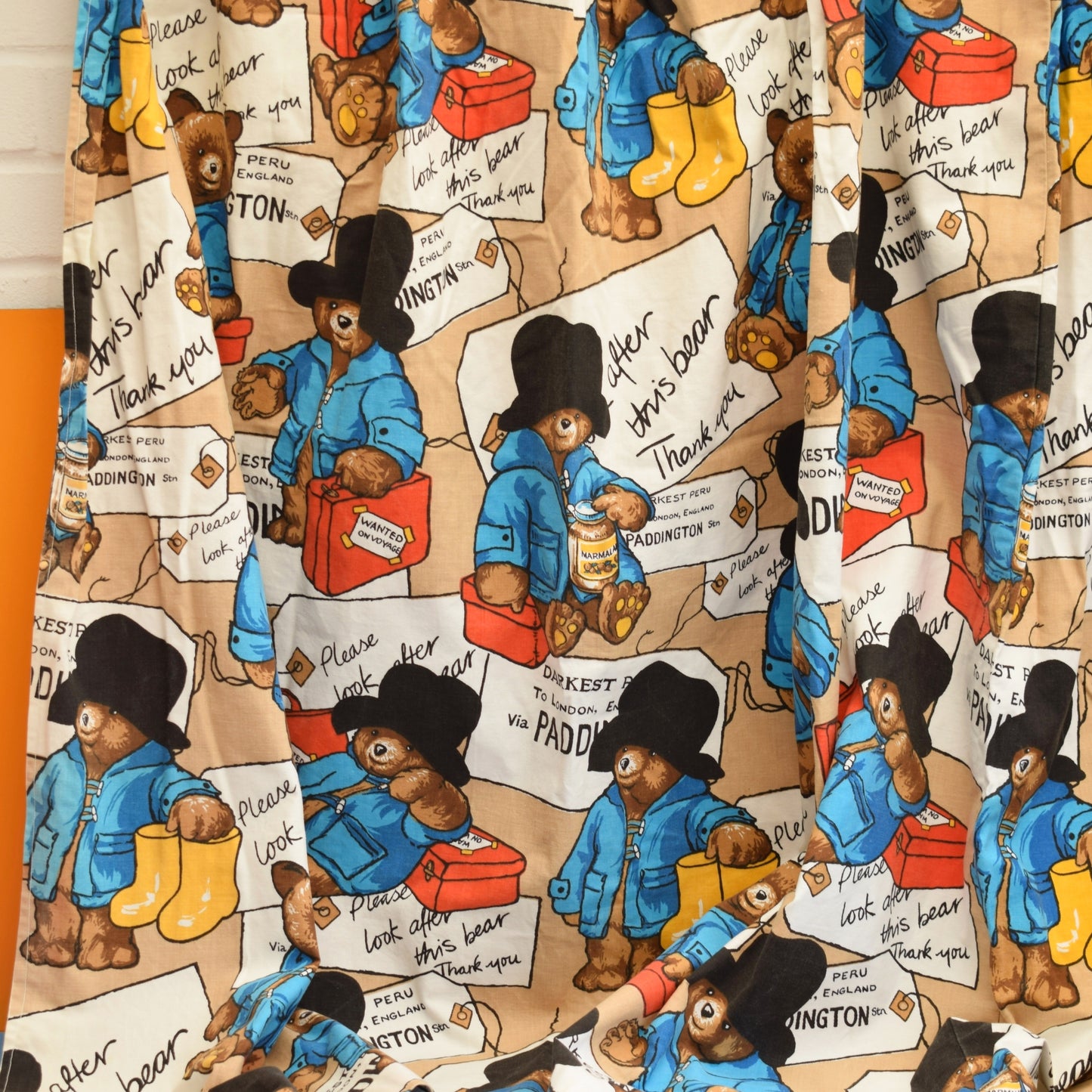 Vintage 1970s Paddington Bear Curtain / Fabric by Vintage