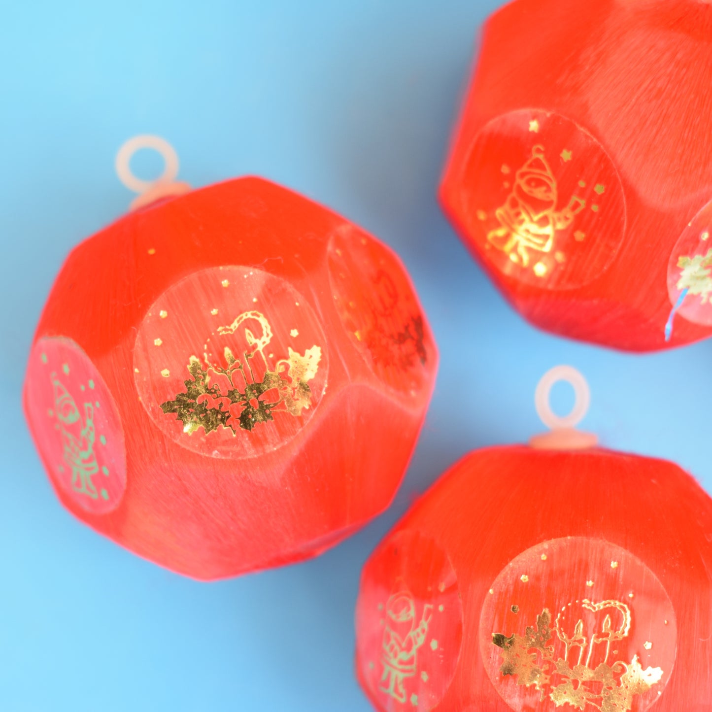 Vintage 1970s Satin Christmas Baubles- Angled Red
