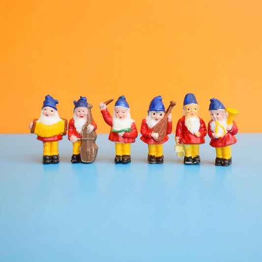 Vintage 1960s Small Plastic Gnome Cake Decorations x6