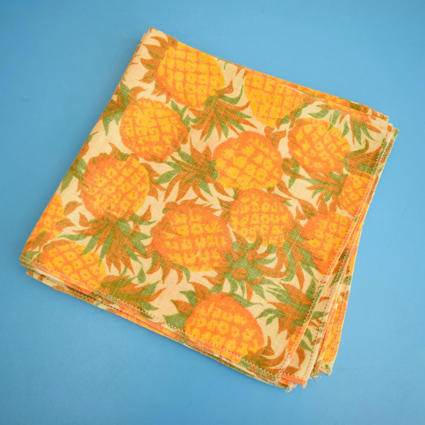 Vintage 1960s Napkins / Placemats - Flowers / Pineapples - Orange