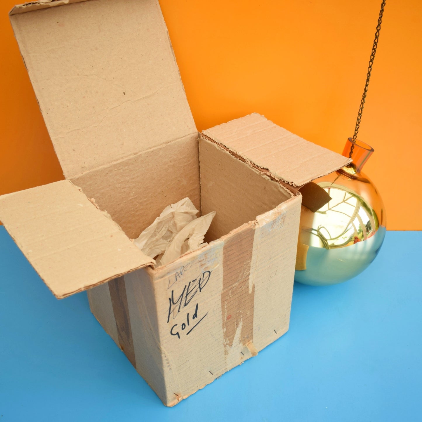 Vintage 1970s Huge Glass Bauble / Witches Ball / Kugel - Gold