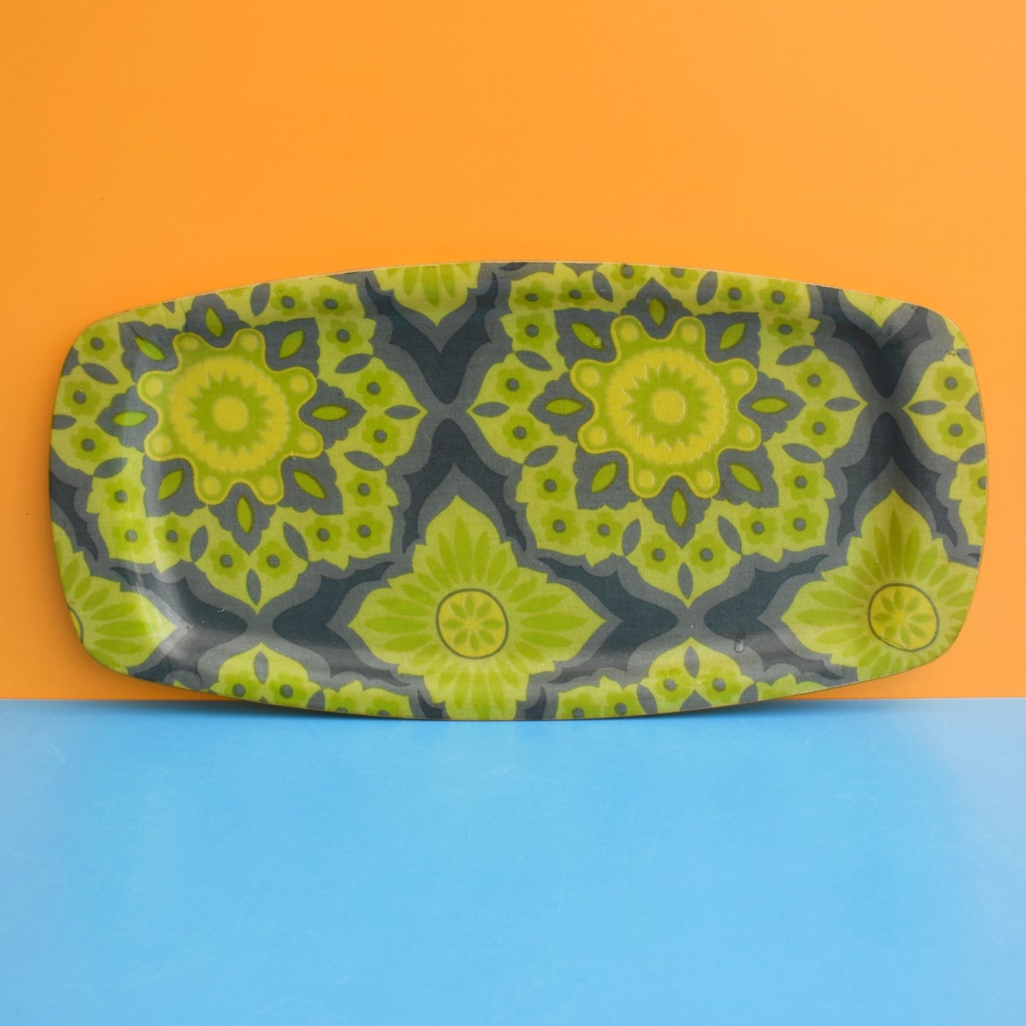Vintage 1970s Fibreglass Tray - Green Pattern by Vintage