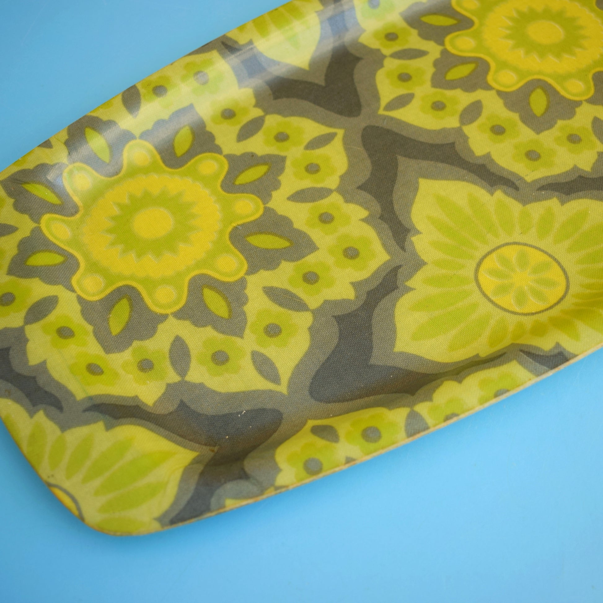 Vintage 1970s Fibreglass Tray - Green Pattern by Vintage
