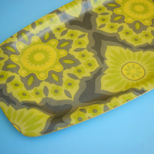 Vintage 1970s Fibreglass Tray - Green Pattern by Vintage