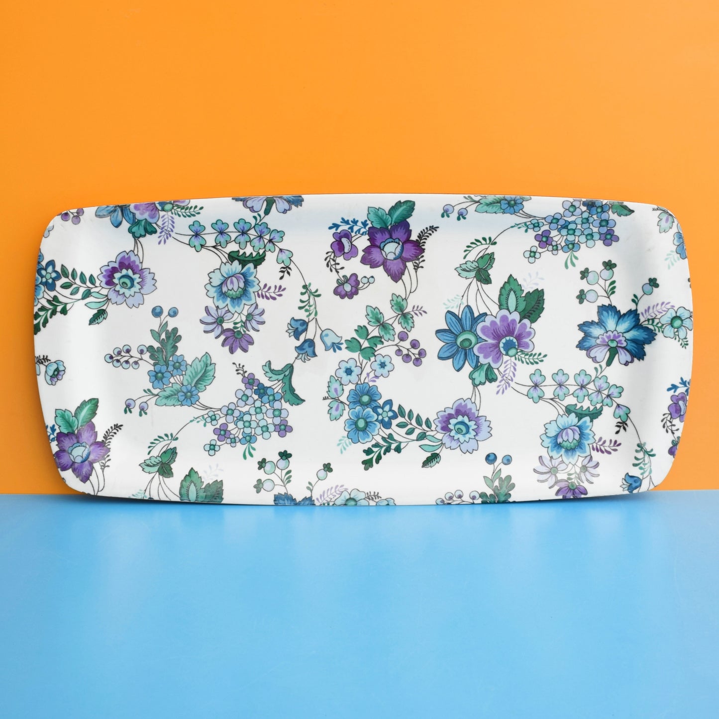 Vintage 1960s Flower Power Large Thetford Tray - Blue & Purple by Vintage