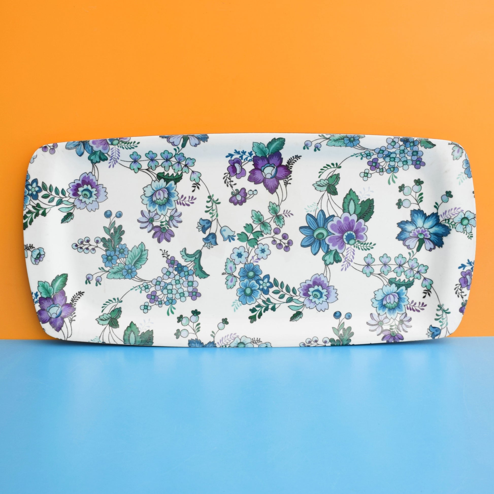 Vintage 1960s Flower Power Large Thetford Tray - Blue & Purple by Vintage