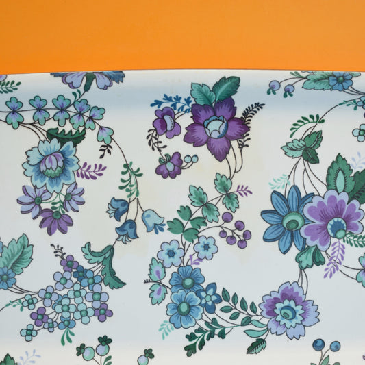 Vintage 1960s Flower Power Large Thetford Tray - Blue & Purple by Vintage