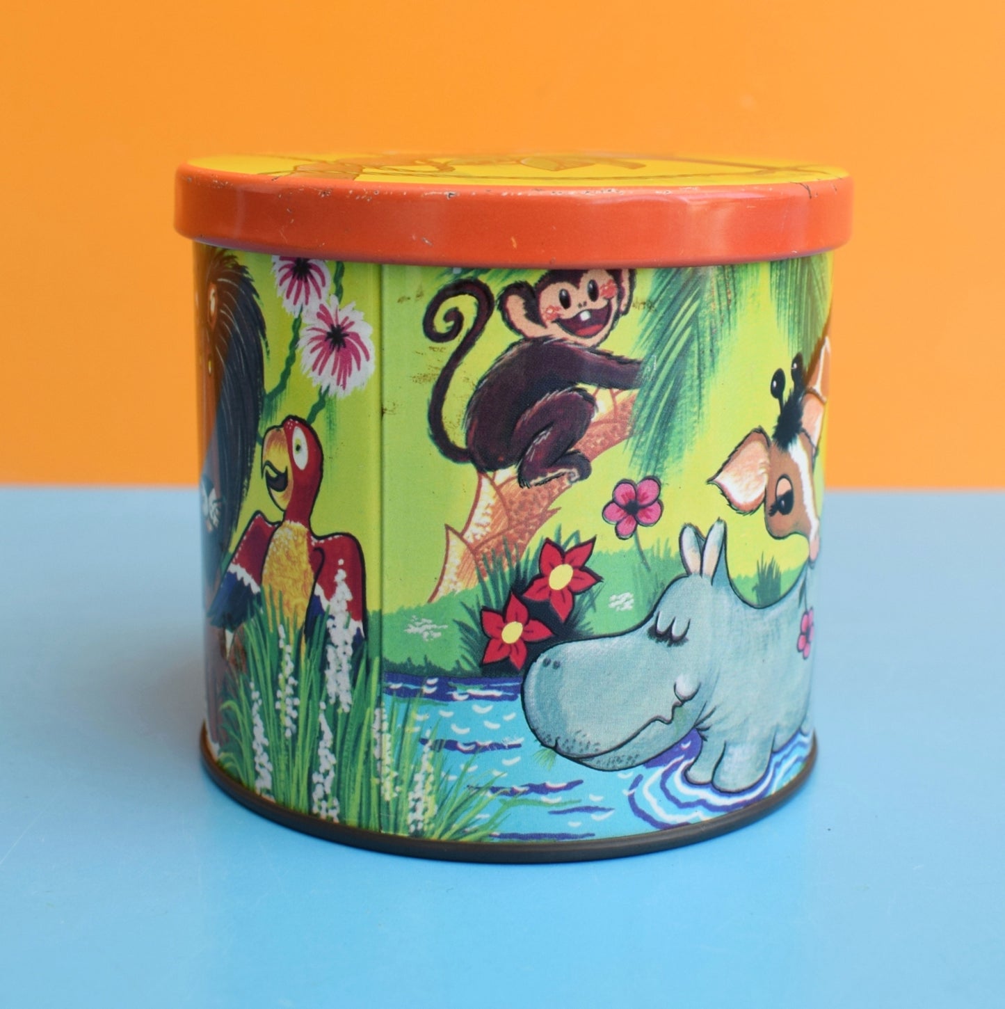 Vintage 1960s Blue Bird Toffee Tin - Jungle Animals by Vintage