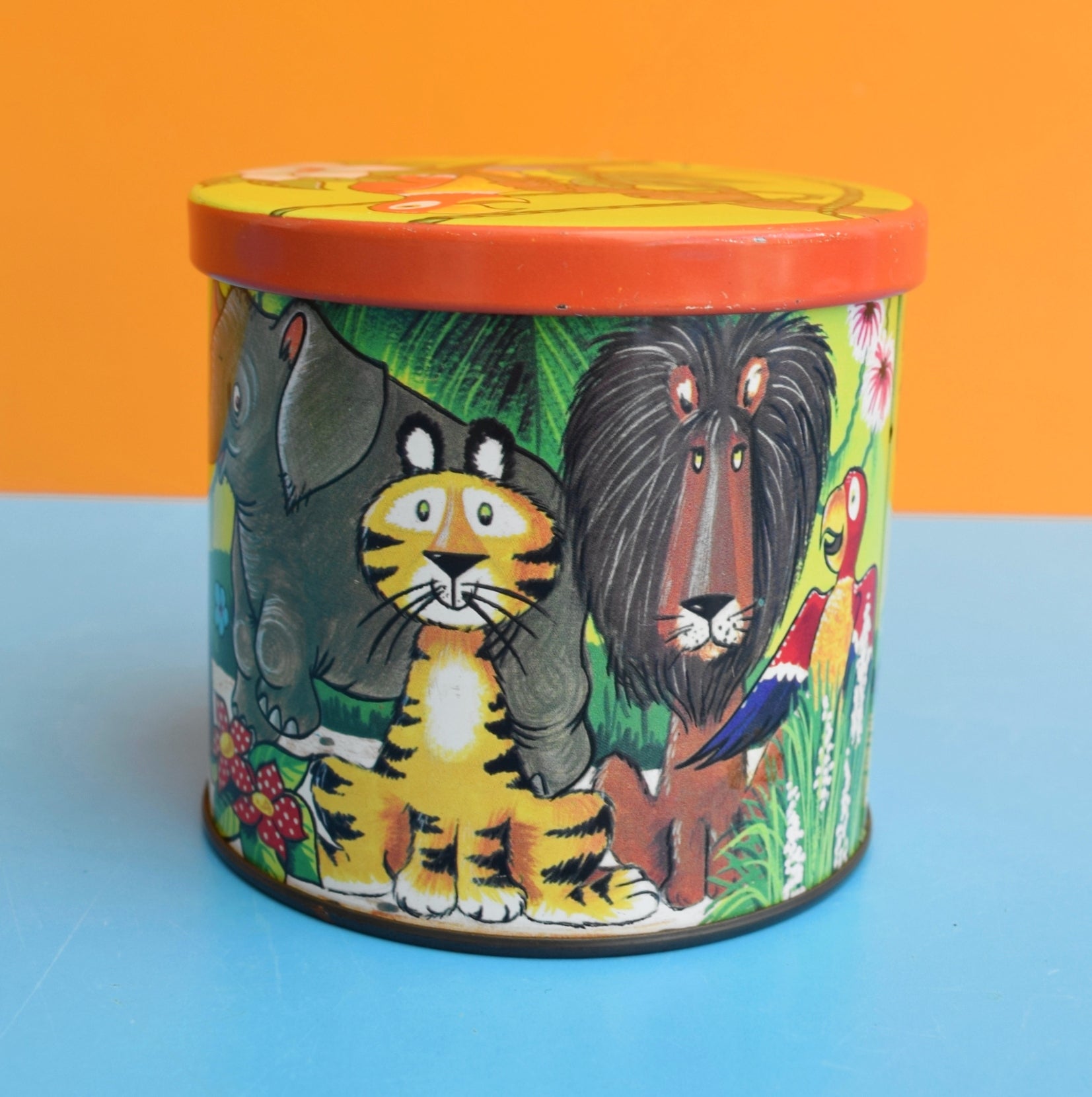 Vintage 1960s Blue Bird Toffee Tin - Jungle Animals by Vintage