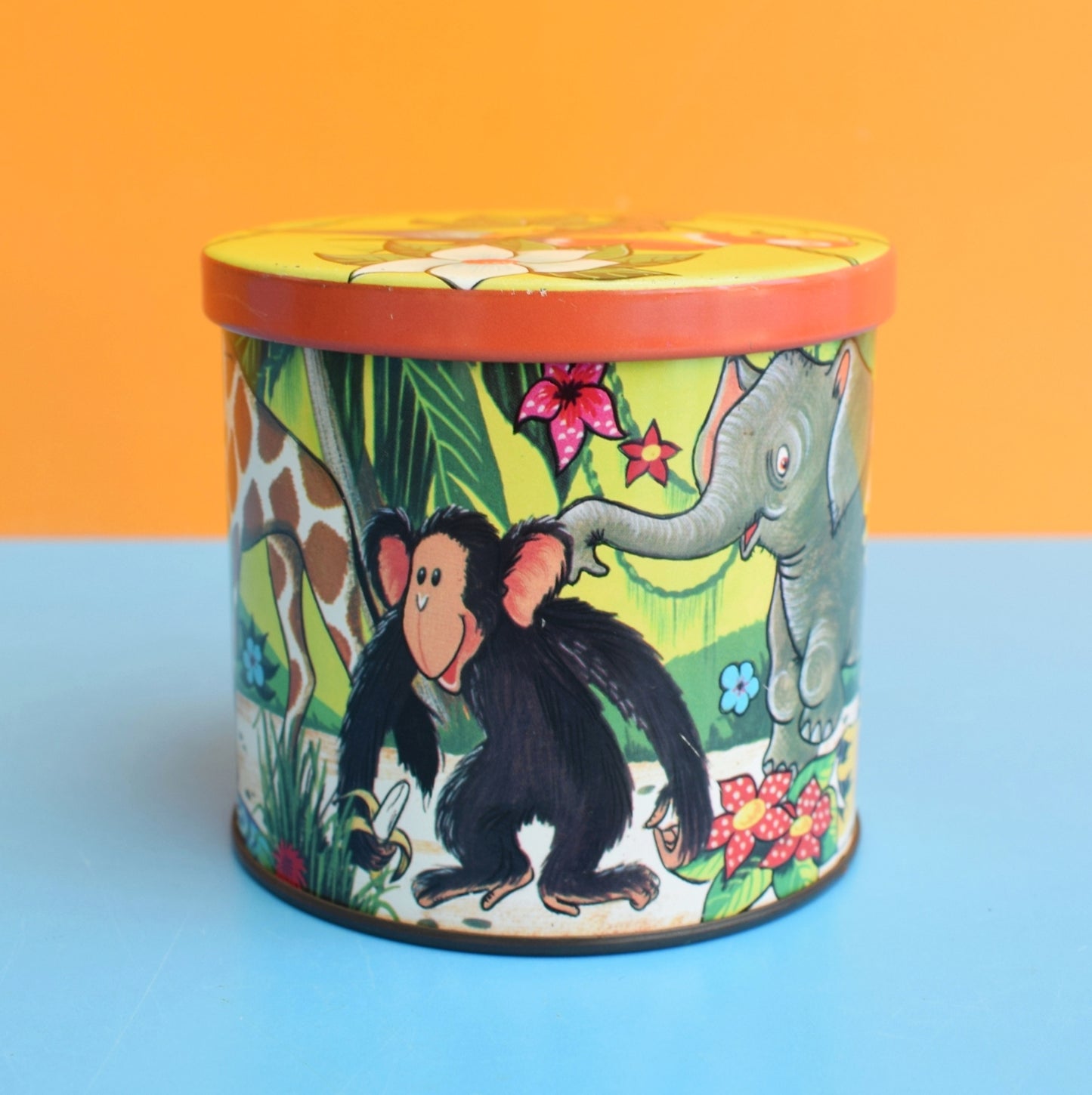 Vintage 1960s Blue Bird Toffee Tin - Jungle Animals by Vintage