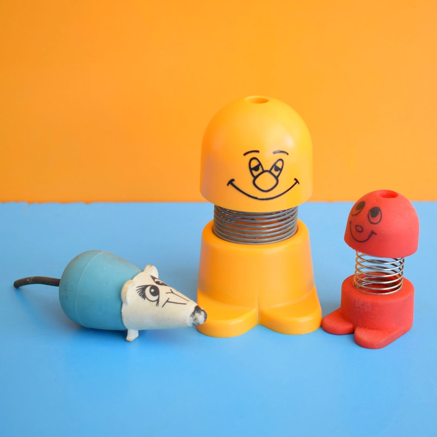 Vintage 1980s Plastic Desk Bits - Pencil Holders/ Rubbers - Papermate Chucklers