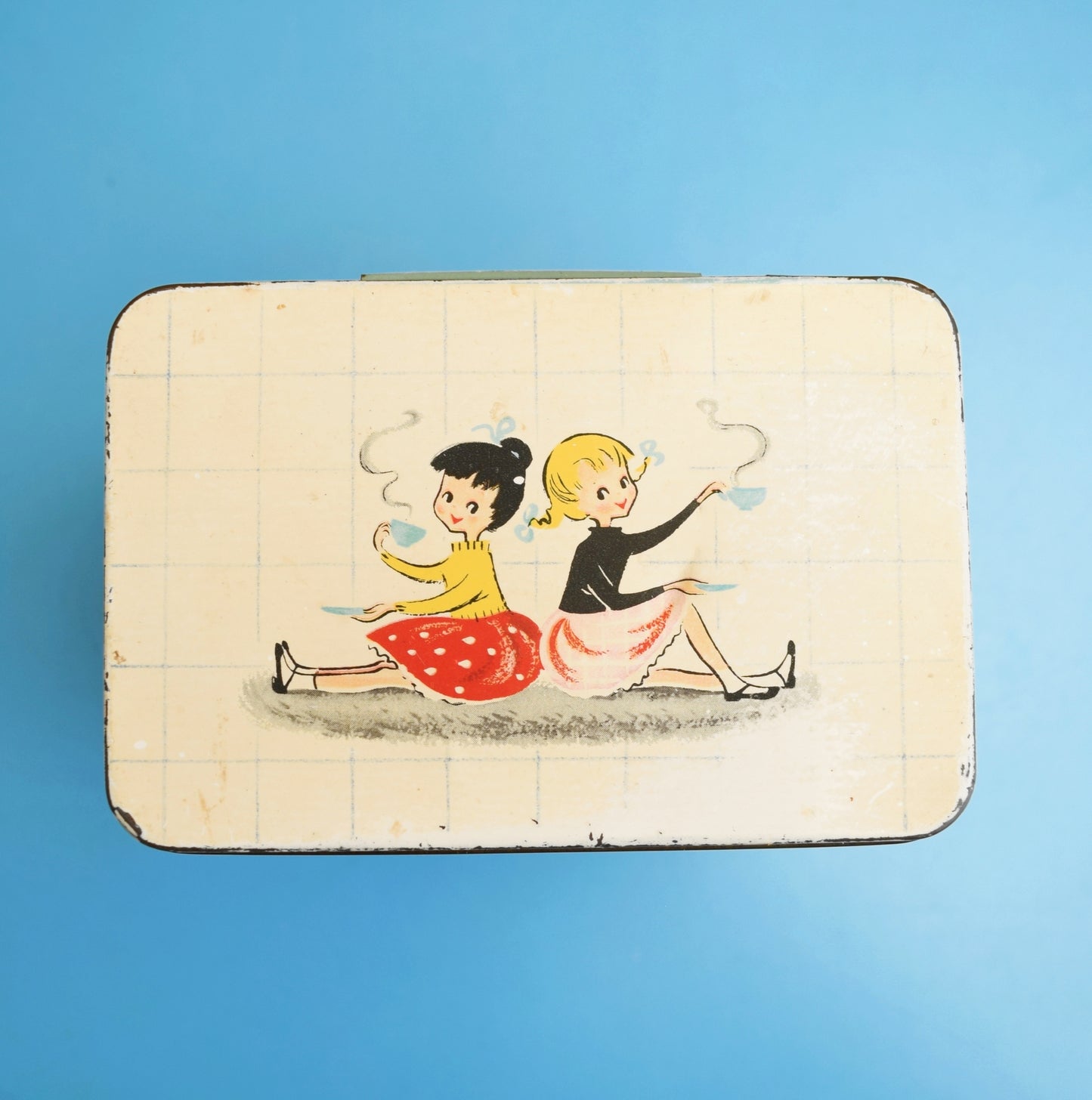 Vintage 1950s Coffee Tin - Great Storage - Girls Graphics by Vintage