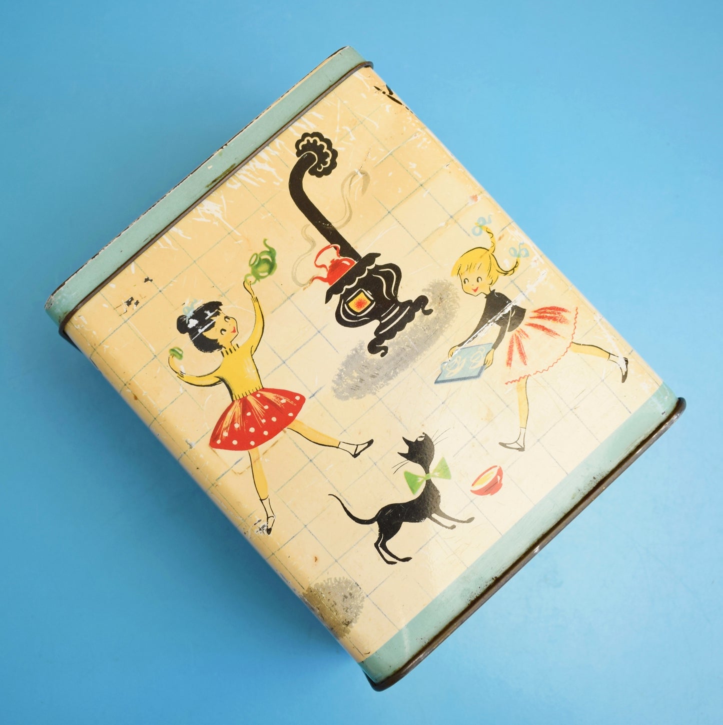 Vintage 1950s Coffee Tin - Great Storage - Girls Graphics by Vintage