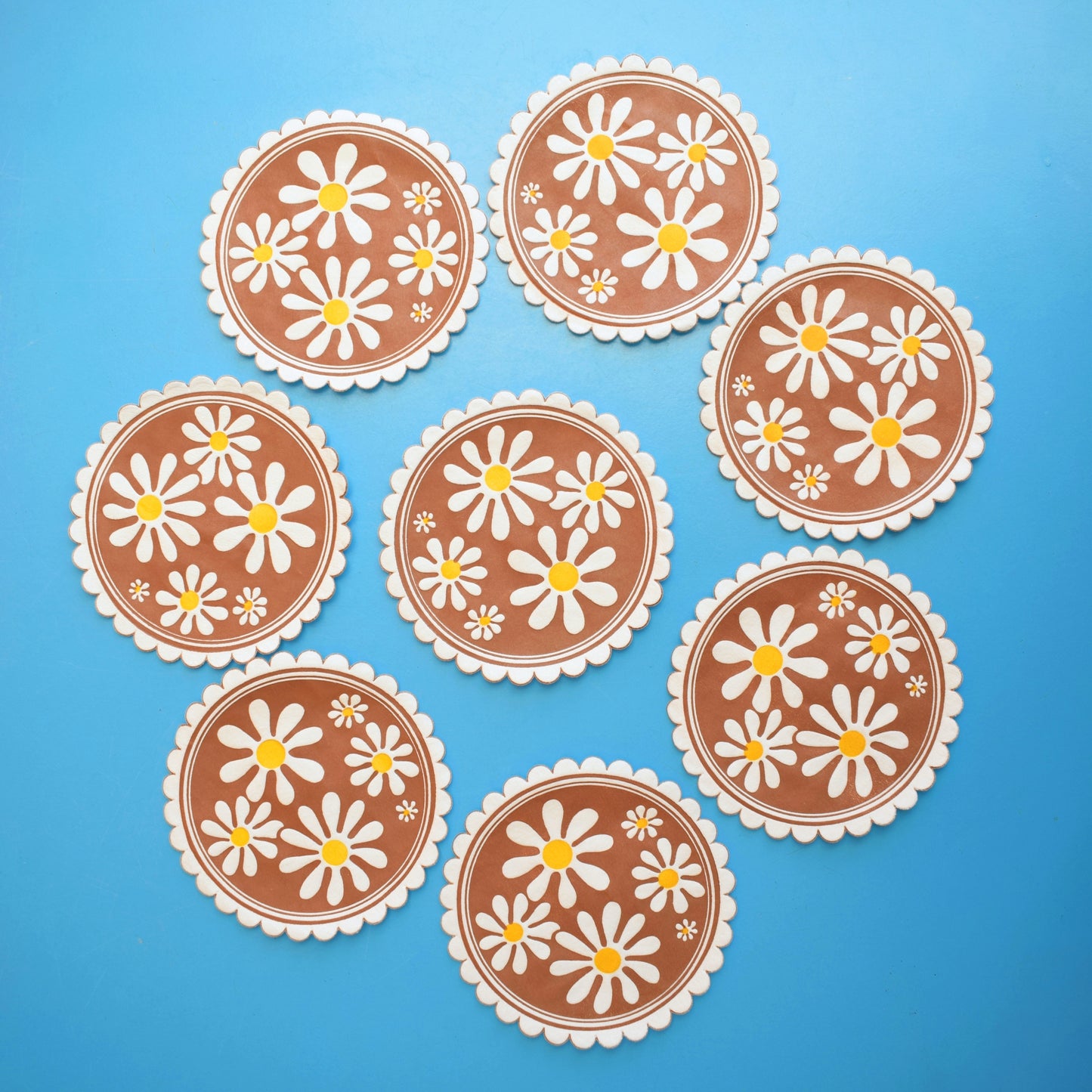 Vintage 1960s Kitsch Paper Coasters - Flower Power - Brown x20 by Vintage