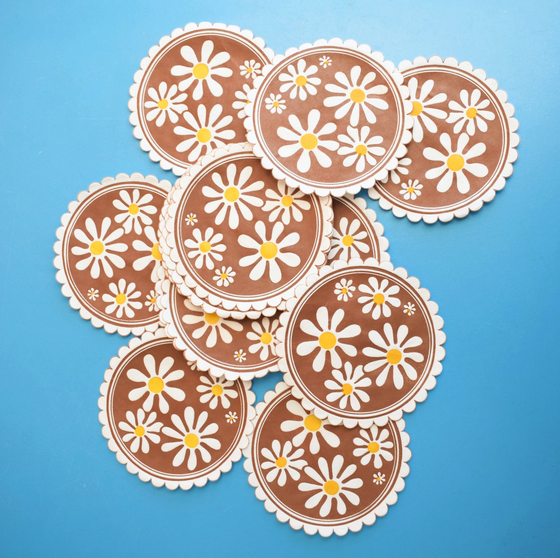 Vintage 1960s Kitsch Paper Coasters - Flower Power - Brown x20 by Vintage