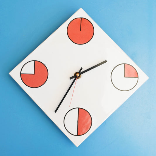 Vintage 1980s Ceramic Tile Wall Clock - Red & Monochrome by Vintage