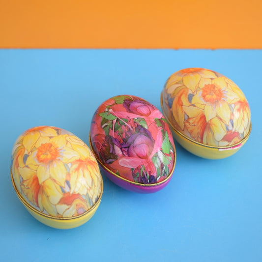 Vintage 1980s Egg Shaped Tins / Soap - Floral