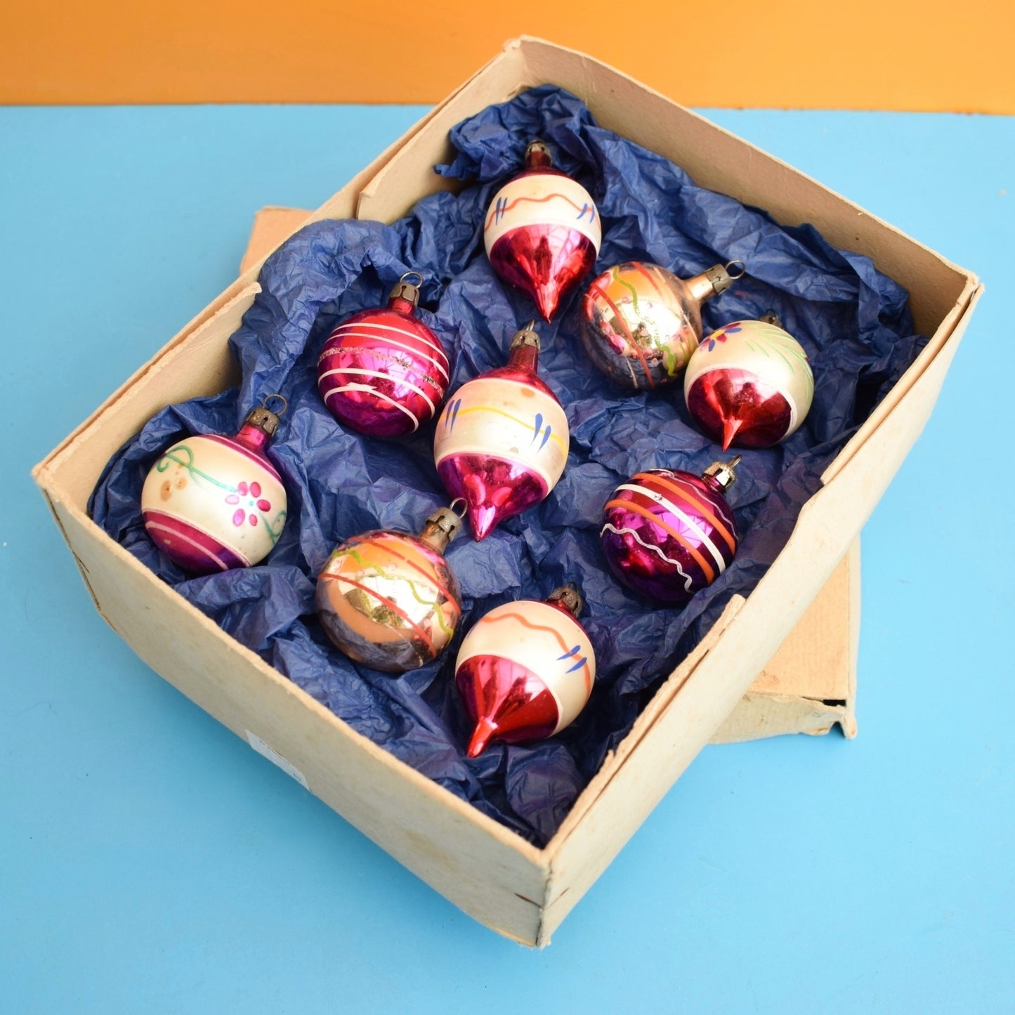 Vintage 1960s Glass Christmas Baubles - 9 Small