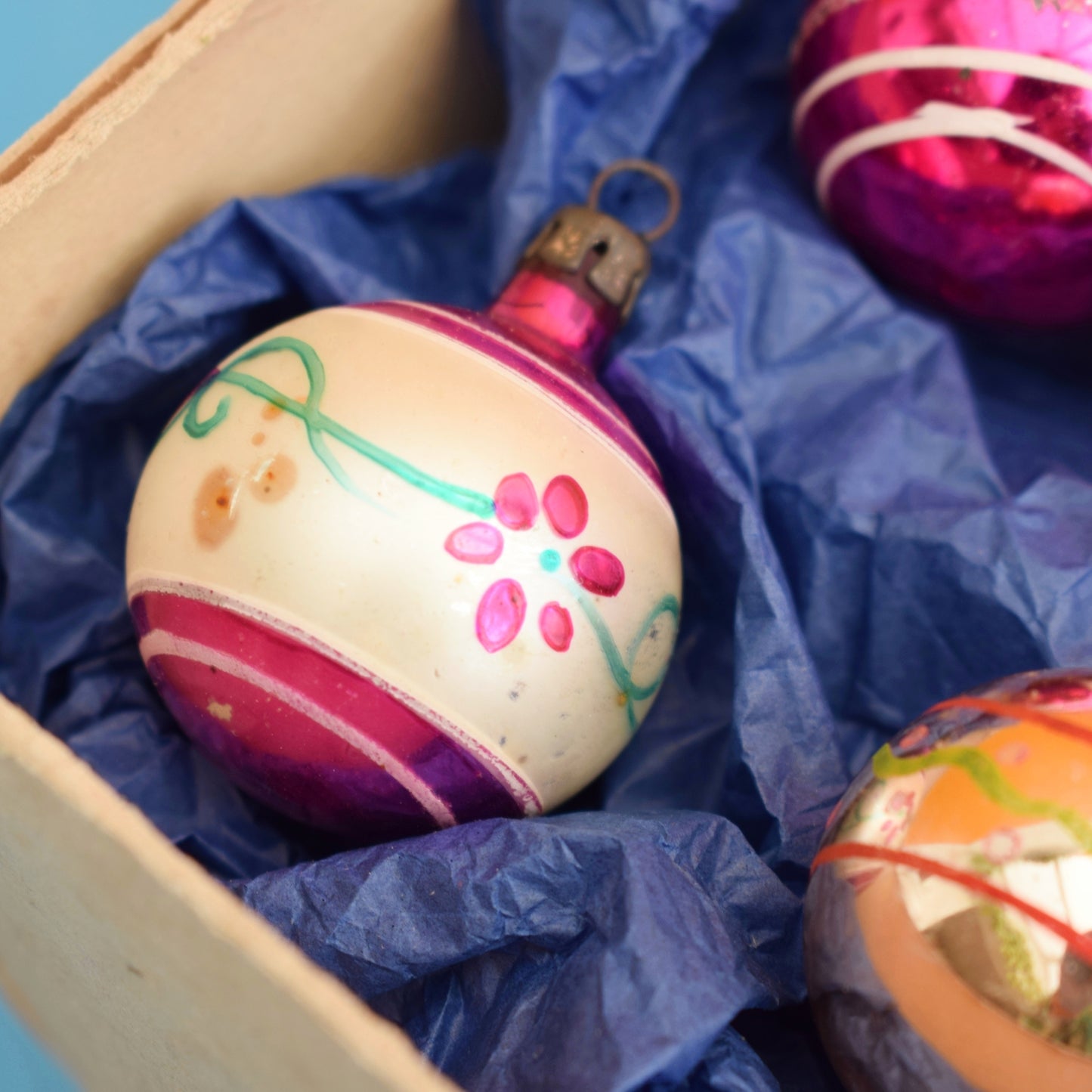 Vintage 1960s Glass Christmas Baubles - 9 Small