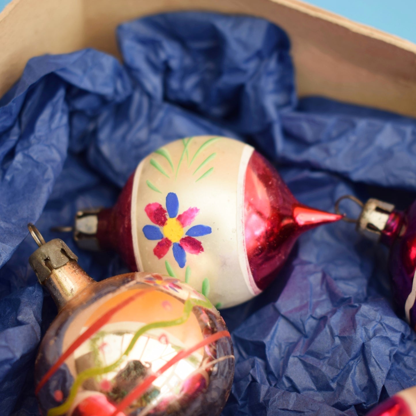Vintage 1960s Glass Christmas Baubles - 9 Small